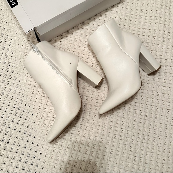 White Faux Leather Pointed Tow Booties - Picture 1 of 5
